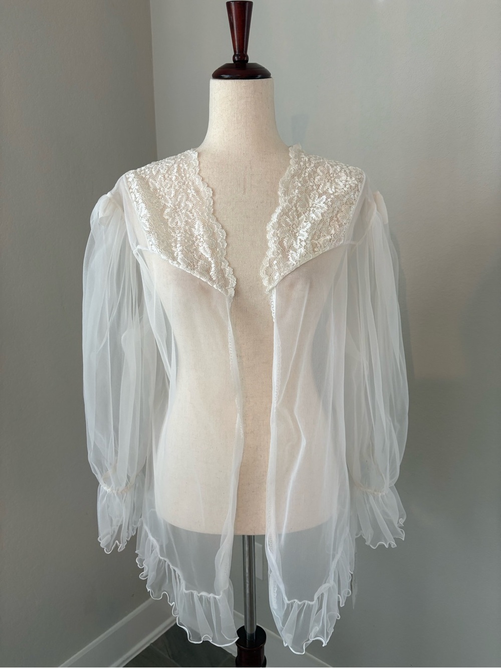 Vintage Bridal Lingerie Top Chiffon Lace White Sheer Romantic Cinema Etoile 1x
